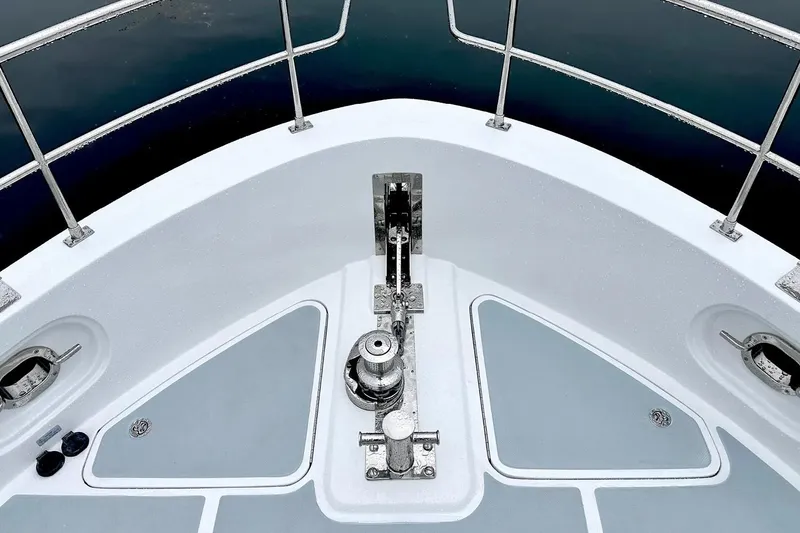 Slide: The Image of Helmsman Trawlers 46 Pilothouse 2025 bow deck with anchor system. - 9