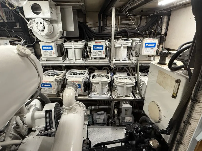 Slide: The Image of Engine room of 1972 Burger 81 Raised Pilothouse yacht with machinery and equipment. - 21