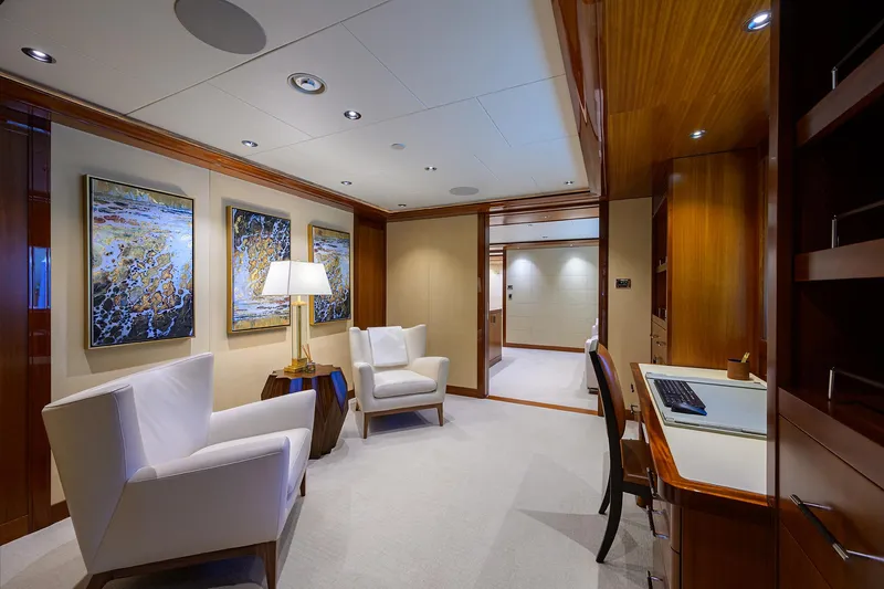 Slide: The Image of Luxurious interior of 2020 Westport Motor Yacht with elegant seating and modern decor. - 11