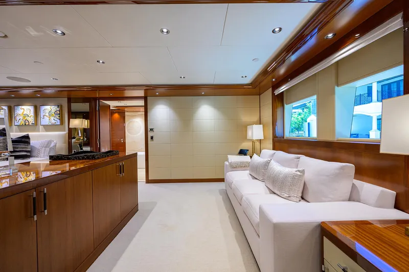Slide: The Image of Luxurious interior of 2020 Westport Motor Yacht with elegant furnishings and modern design. - 12