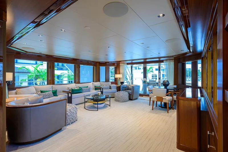 Slide: The Image of Luxurious interior of 2020 Westport Motor Yacht with elegant seating and large windows. - 37