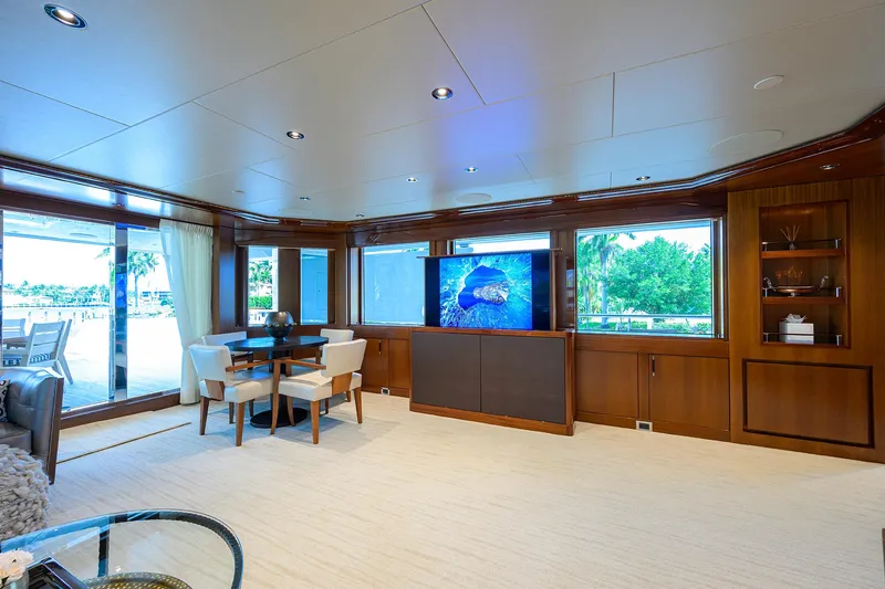 Slide: The Image of Luxurious interior of 2020 Westport Motor Yacht with elegant furnishings and large windows. - 39