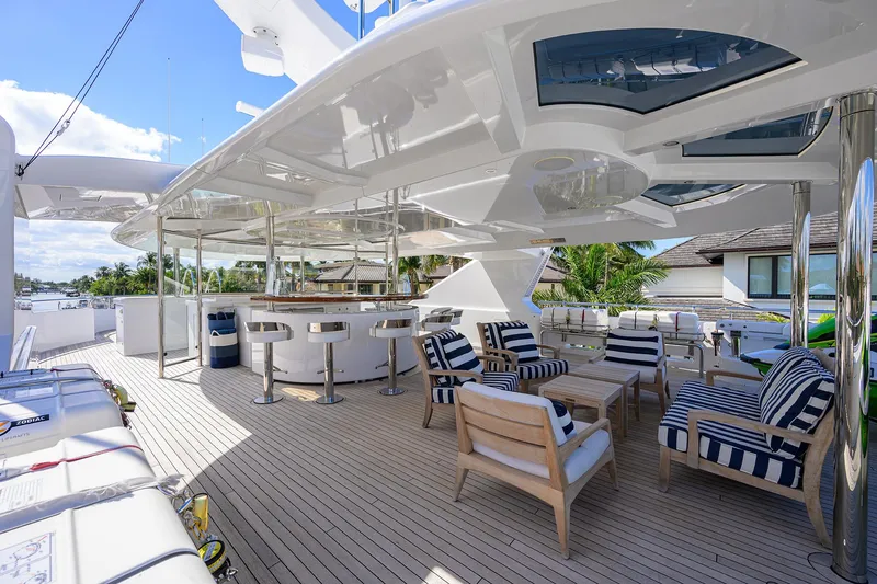 Slide: The Image of Luxurious 2020 Westport Motor Yacht deck with elegant seating and modern design. - 47