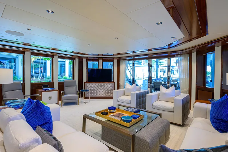Slide: The Image of Luxurious interior of 2020 Westport Motor Yacht with elegant seating and modern decor. - 7