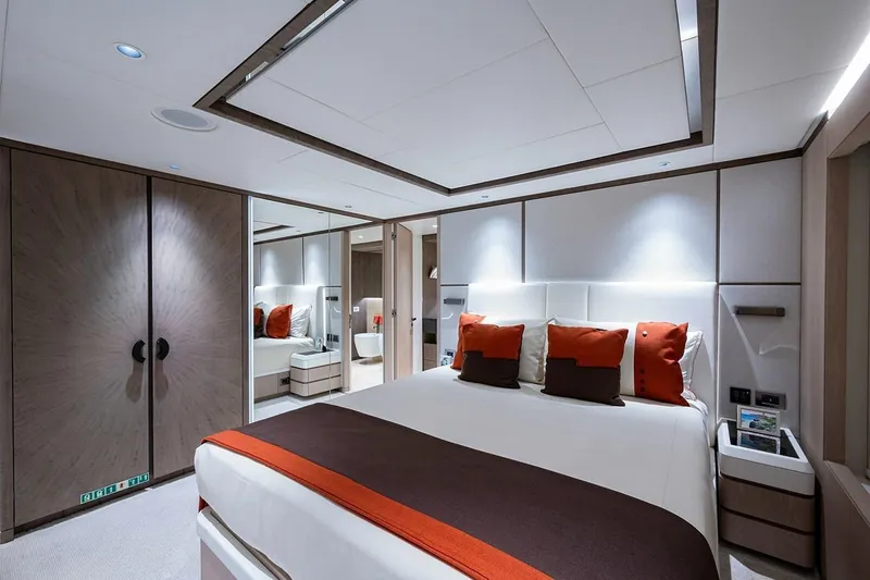 Slide: The Image of Luxurious bedroom interior of 2020 Majesty motor yacht with modern design and elegant decor. - 17