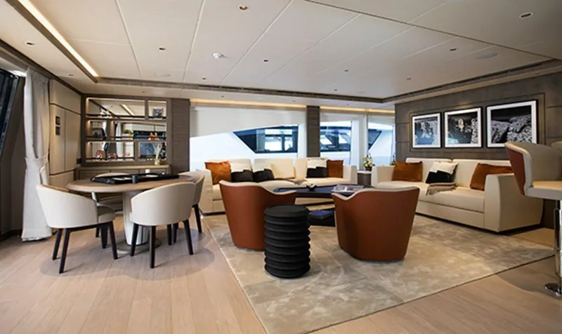 Slide: The Image of Luxurious interior of 2020 Majesty motor yacht with elegant seating and modern decor. - 25