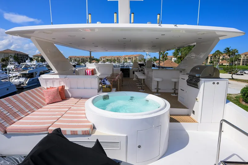 Slide: The Image of Luxurious 2020 Hargrave Motor Yacht with jacuzzi and lounge area on deck. - 38