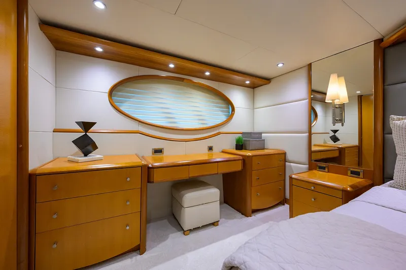 Slide: The Image of Luxurious cabin interior of 2008 Lazzara Motor Yacht with elegant wood furnishings. - 19