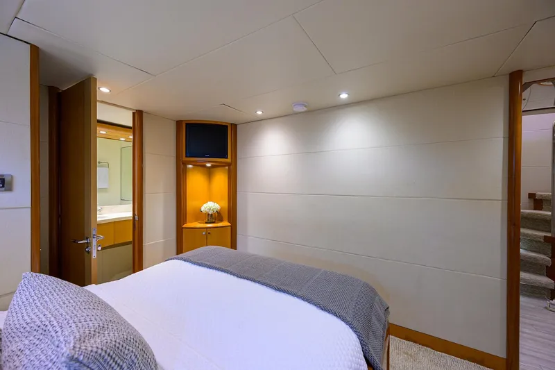 Slide: The Image of Luxurious bedroom interior of 2008 Lazzara Motor Yacht with modern design and cozy ambiance. - 24