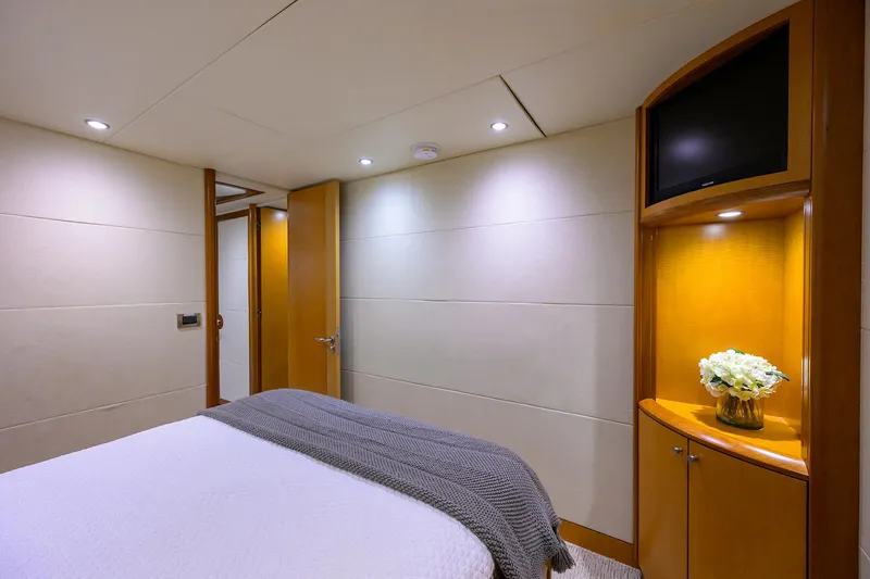 Slide: The Image of Luxurious bedroom interior of 2008 Lazzara Motor Yacht with modern decor and cozy ambiance. - 27