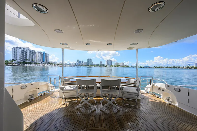 Slide: The Image of 2008 Lazzara Motor Yacht deck with ocean view and city skyline in the background. - 4