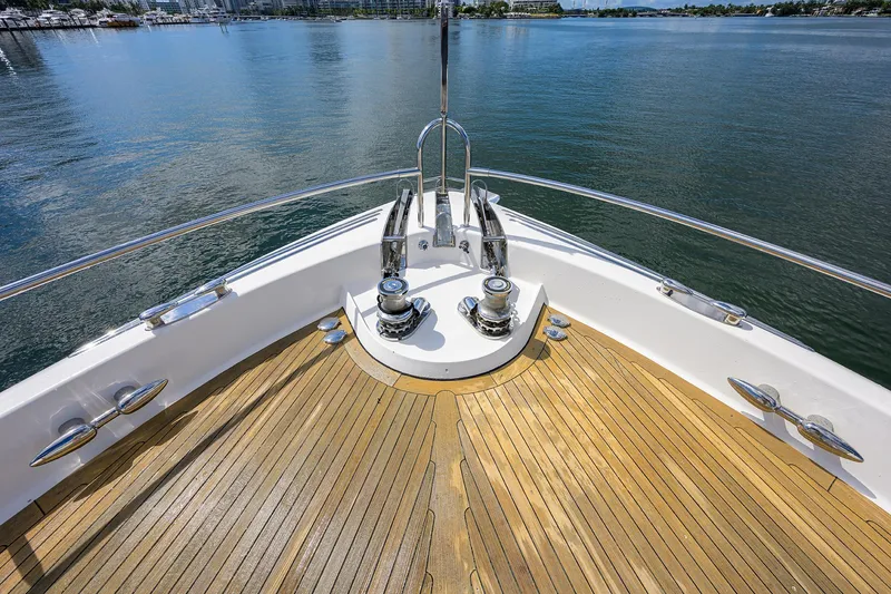 Slide: The Image of Bow view of 2008 Lazzara Motor Yacht with teak deck and calm waters. - 46
