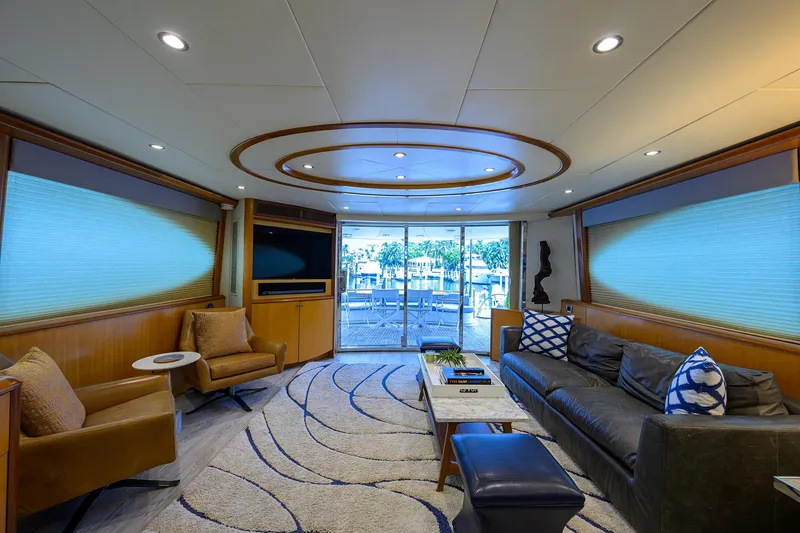Slide: The Image of Luxurious interior of 2008 Lazzara Motor Yacht with modern seating and elegant decor. - 6