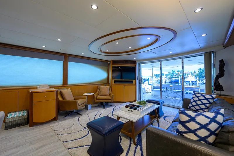 Slide: The Image of Luxurious interior of a 2008 Lazzara Motor Yacht with modern furnishings and large windows. - 7