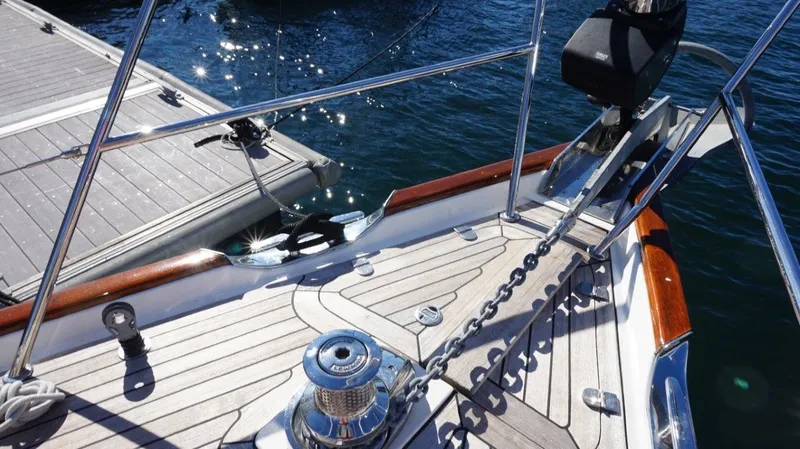 Slide: The Image of Deck of 2008 Oyster 46 yacht with anchor chain and winch. - 11