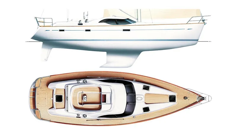 Slide: The Image of Side and top view of 2008 Oyster 46 yacht design. - 45