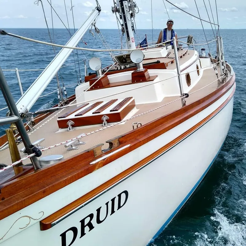Slide: The Image of Sailing yacht "Druid" on open sea, Shannon 28 model, 1981. - 1
