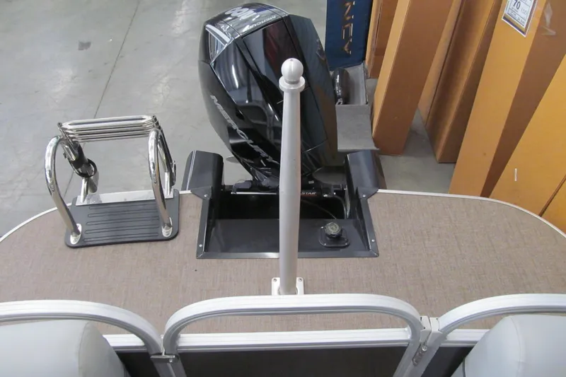 Slide: The Image of 2019 Ranger Reata 243C boat with Mercury outboard motor and swim ladder. - 23