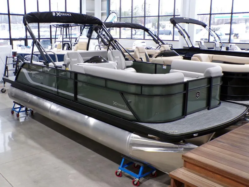 The Image of 2025 Godfrey Xperience 2286 SFLX pontoon boat with 27-inch center tube, showroom display. - 1