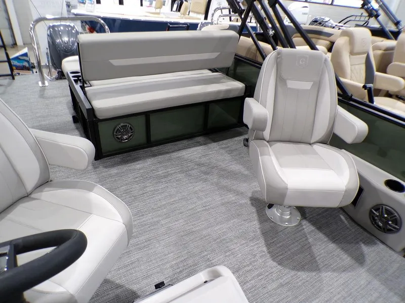 Slide: The Image of Interior of 2025 Godfrey Xperience 2286 SFLX pontoon boat with plush seating. - 17