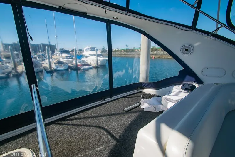 Slide: The Image of Bayliner 3788 Command Bridge Motoryacht 2001 interior with marina view. - 39