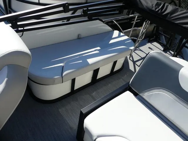 Slide: The Image of 2025 Godfrey Pontoons Sweetwater 2286 SFL interior seating with modern design and comfortable upholstery. - 16