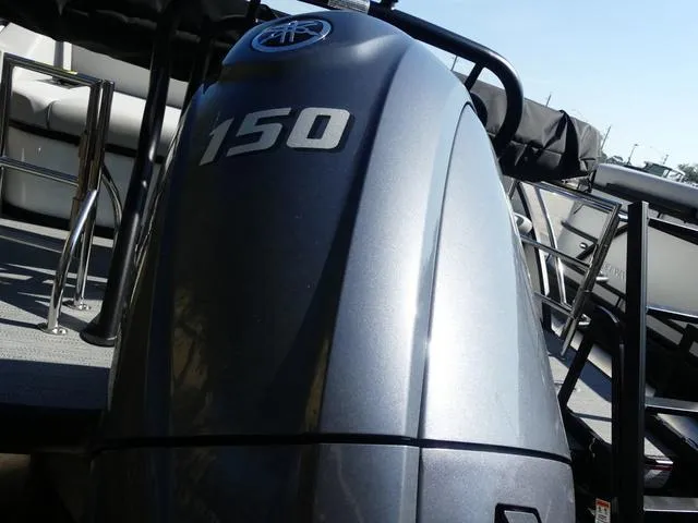 Slide: The Image of 2025 Godfrey Pontoons Sweetwater 2286 SFL with 150 HP engine, close-up view. - 5