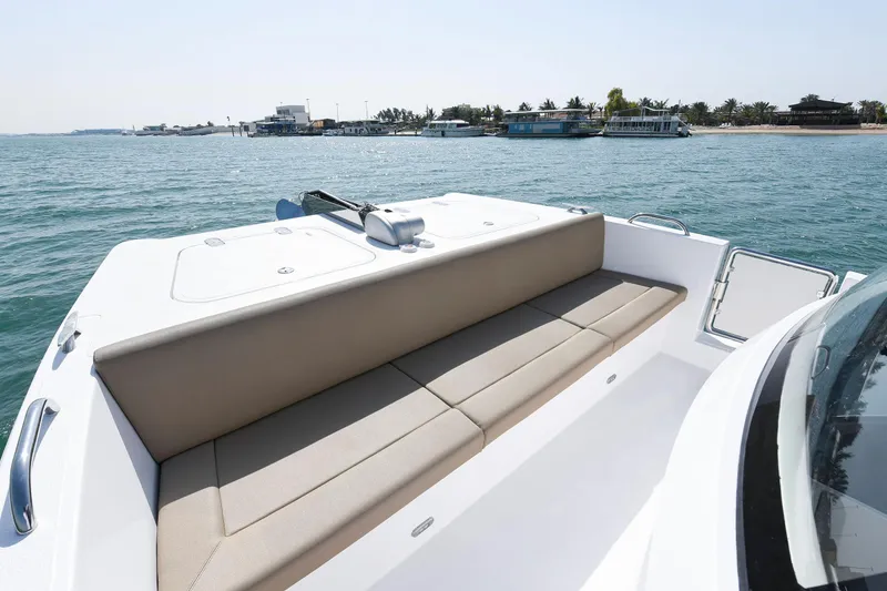 Slide: The Image of Luxury SilverCAT 34LUX boat interior, 2026 model, with spacious seating and scenic ocean view. - 9