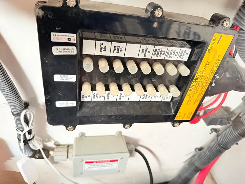 Slide: The Image of Electrical panel on a 2007 Sea Ray 310 Sundancer boat. - 34