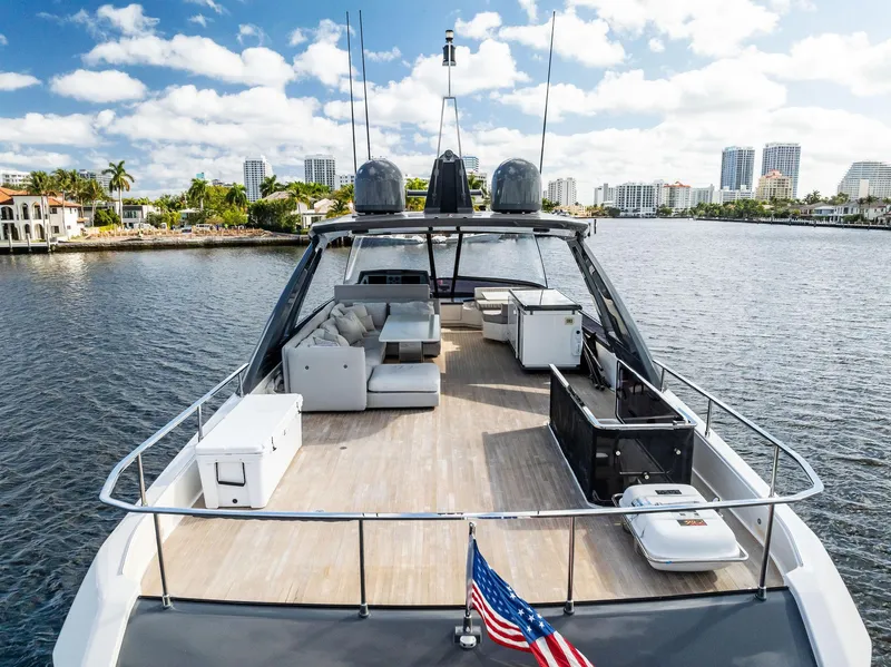 Slide: The Image of Luxurious 2019 Ferretti Yachts 780 on water, featuring spacious deck and modern design. - 10