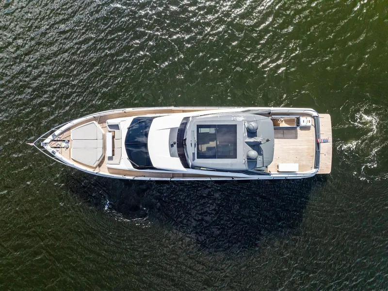 Slide: The Image of Aerial view of 2019 Ferretti Yachts 780 on open water. - 15