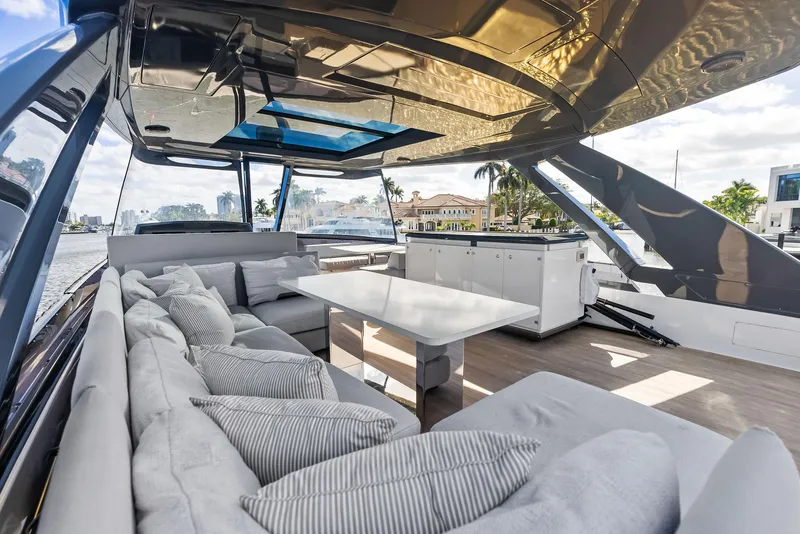 Slide: The Image of Luxurious 2019 Ferretti Yachts 780 interior with elegant seating and modern design. - 28