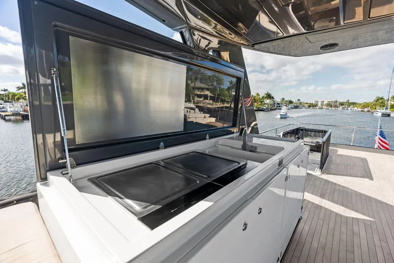 Slide: The Image of Outdoor kitchen on 2019 Ferretti Yachts 780, featuring sleek design and waterfront view. - 32