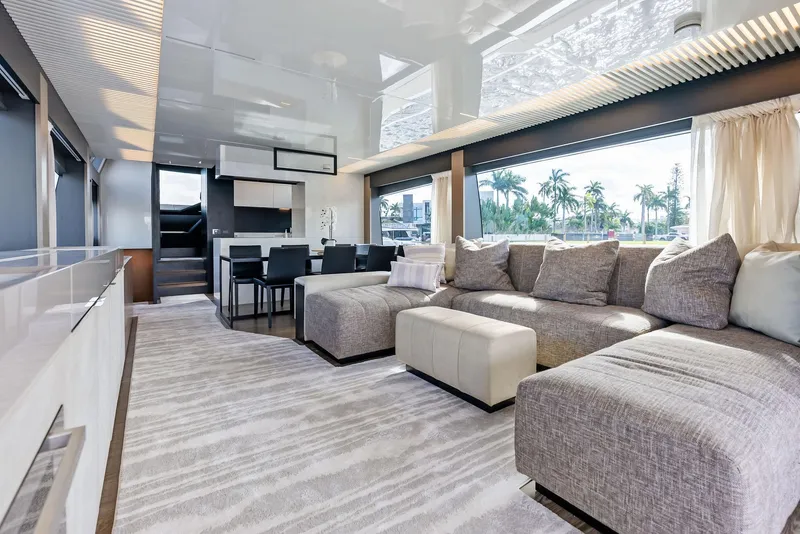 Slide: The Image of Luxurious interior of 2019 Ferretti Yachts 780 with modern furnishings and spacious seating. - 45