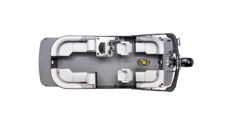 Slide: The Image of 2025 Lowe SS230WV pontoon boat, top view, spacious seating, modern design. - 10