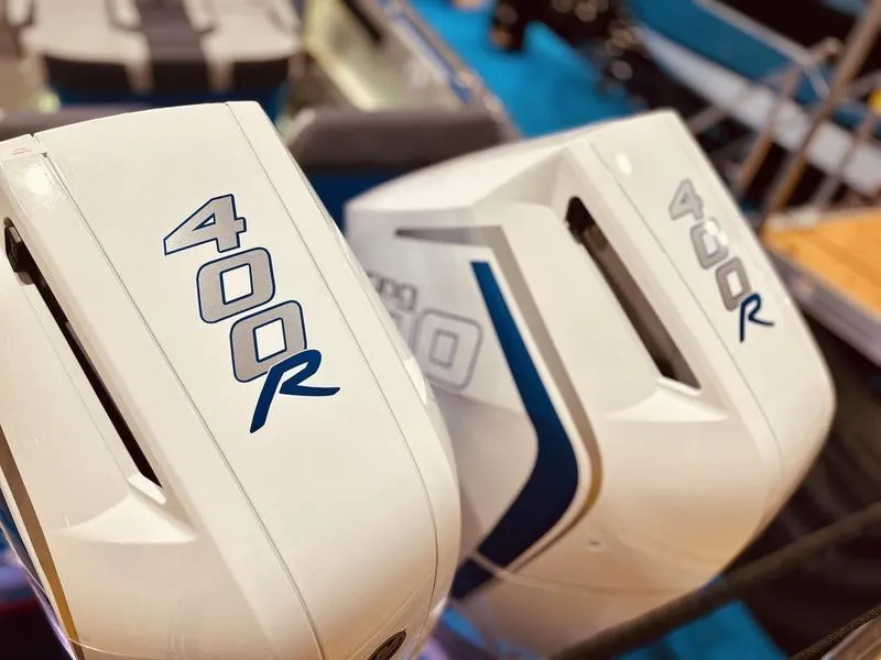 Slide: The Image of 2025 Statement 350 Open Center Console with dual 400R outboard engines. - 24