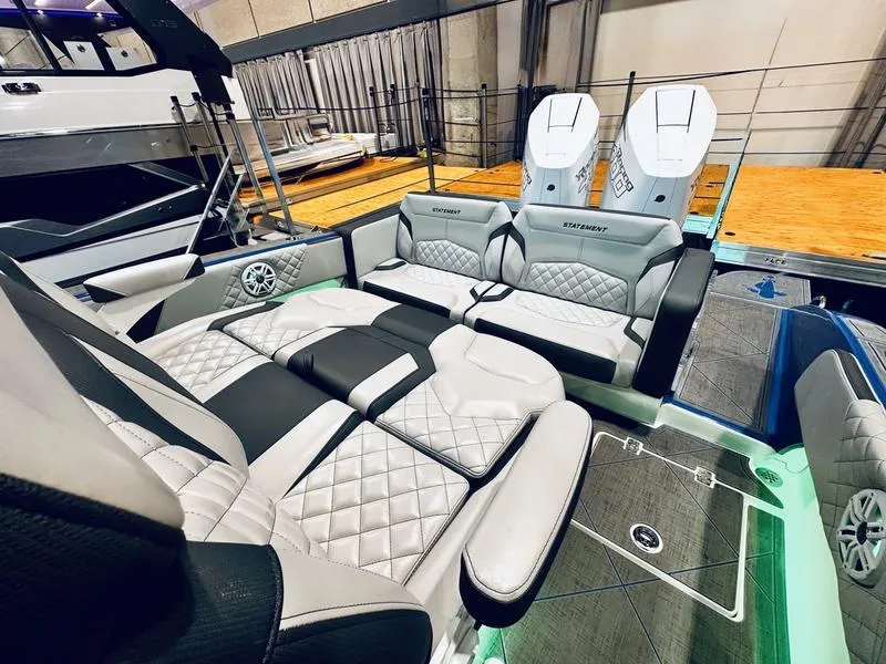 Slide: The Image of 2025 Statement 350 Open Center Console with luxurious seating and modern design. - 9