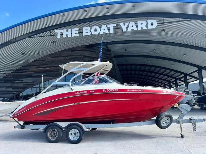 Slide: The Image of 2014 Yamaha Boats 242 Limited S in red at The Boat Yard. - 2