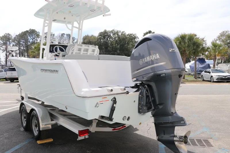 Slide: The Image of 2019 Sportsman Heritage 231 Center Console boat with Yamaha 250 engine on trailer. - 4