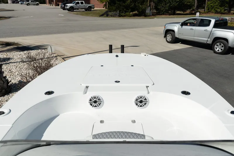 Slide: The Image of 2025 Turner Boatworks 24 SAVAGE bow view, featuring sleek design and modern fixtures. - 18