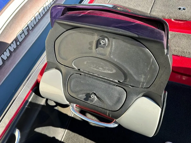 Slide: The Image of Boat seat on a 2008 Nitro Z9, featuring a red and gray design. - 23