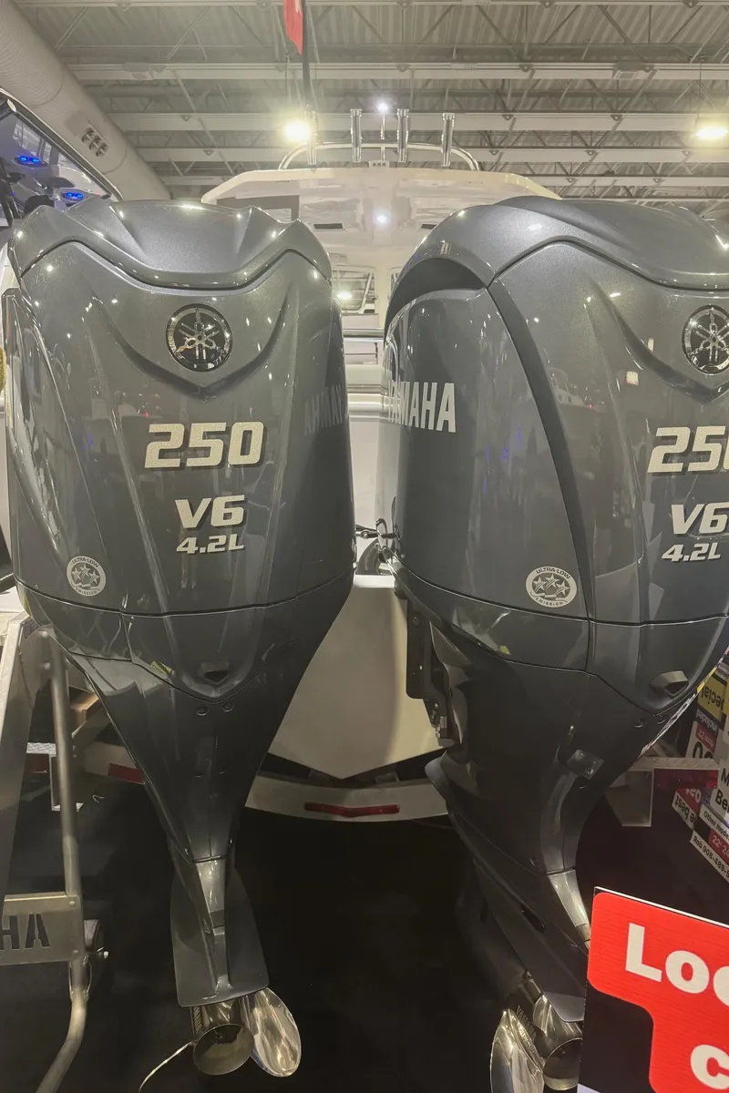 Slide: The Image of Twin Yamaha 250 V6 outboard engines on a 2025 NorthCoast 255 HT boat. - 3