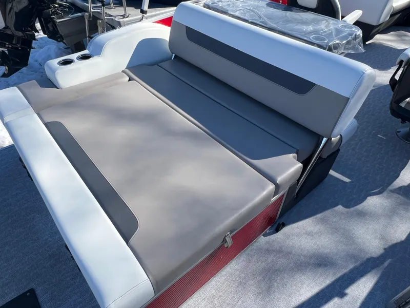 Slide: The Image of 2025 Princecraft Vectra 23 RL boat interior with convertible seating and cup holders. - 2
