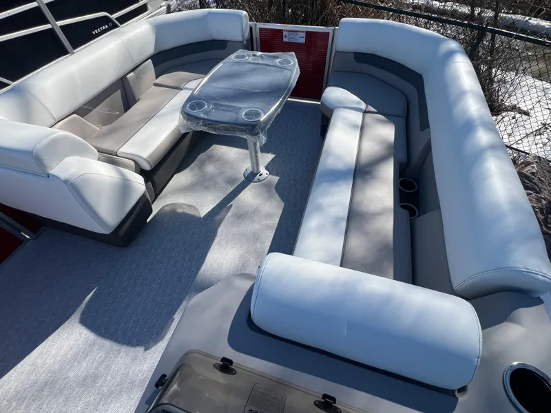 Slide: The Image of 2025 Princecraft Vectra 23 RL pontoon boat with spacious seating and table. - 7