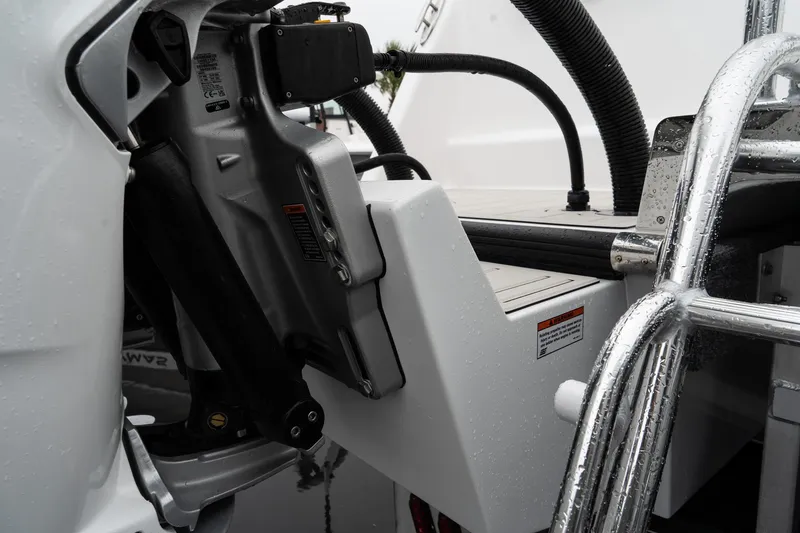 Slide: The Image of Close-up of 2025 Twin Vee 400 GFX CC boat engine and components. - 11