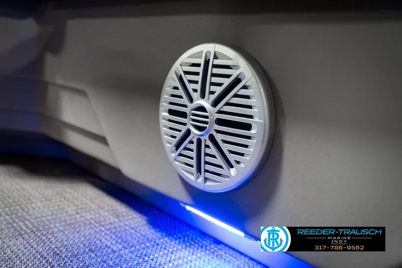 Slide: The Image of Speaker detail in 2024 SunChaser 16 Vista boat with blue LED lighting. - 37