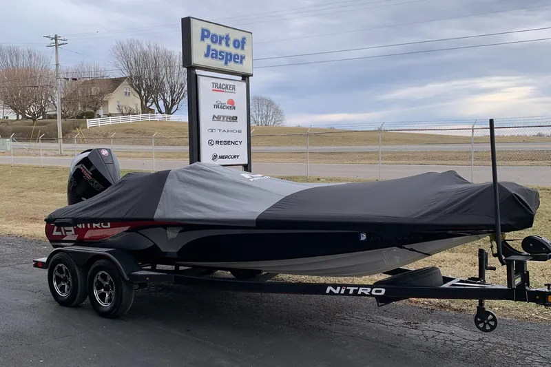 Slide: The Image of 2019 Nitro Z19 Pro boat covered on trailer at Port of Jasper. - 9