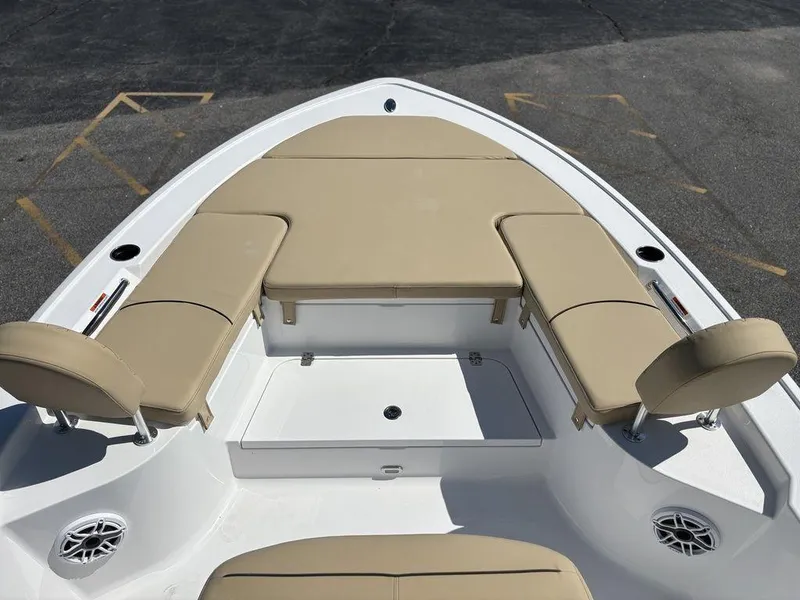 Slide: The Image of 2026 Sportsman Masters 227 Bay Boat console with steering wheel and controls. - 17