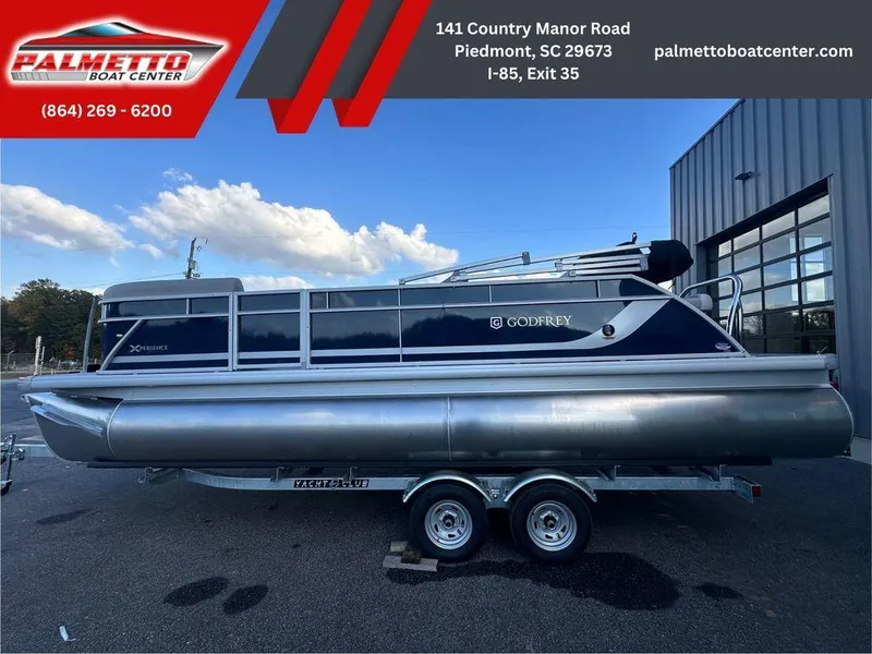 The Image of 2025 Godfrey Xperience 2286 SFLX pontoon boat on trailer at Palmetto Boat Center. - 1