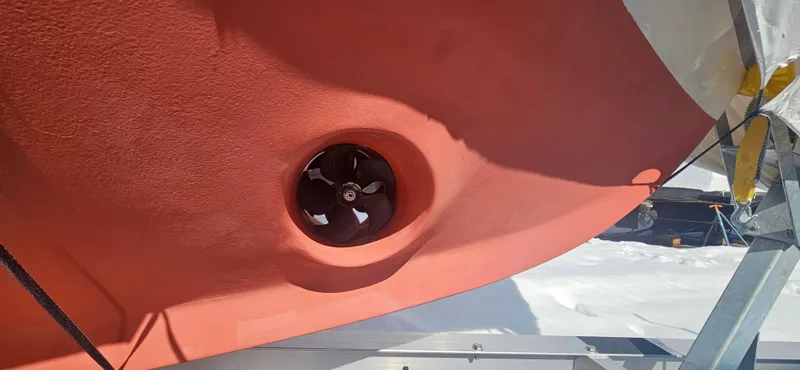 Slide: The Image of Bottom view of a 1985 Wilbur 34 boat with visible propeller. - 26